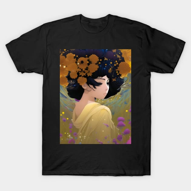 Golden Flowers in her Hair T-Shirt by LyndiiLoubie